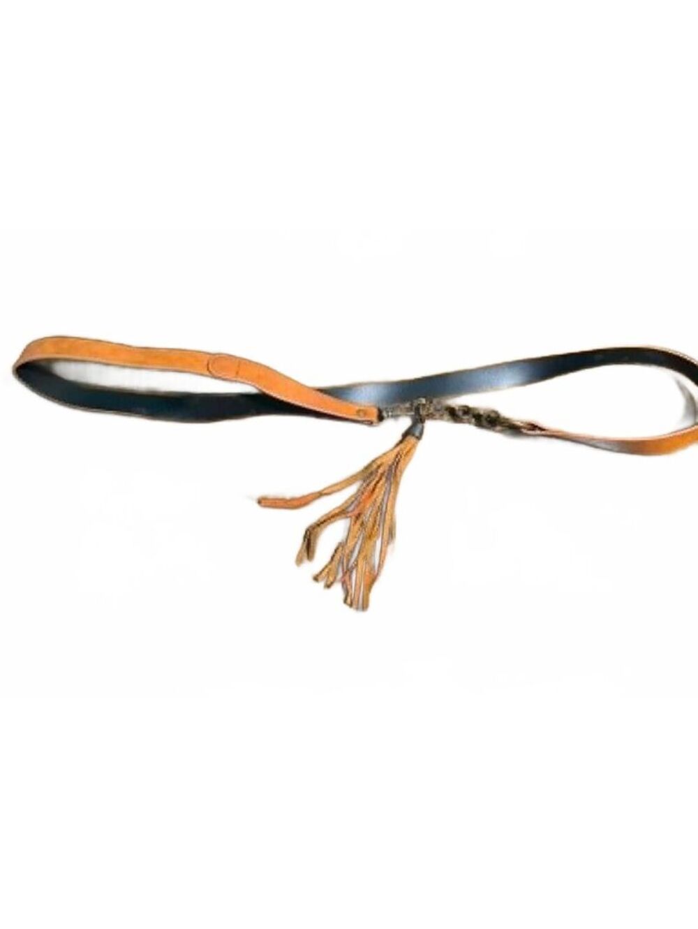 Two-Tone Plus Size Leather Belt with Tassel Detail (fits up to 18/20)
